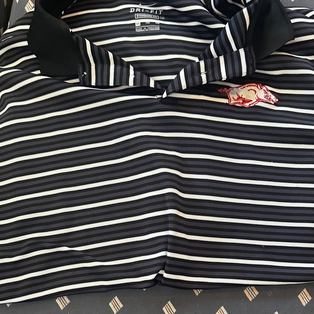Nike Black and White Striped Polo Shirt
